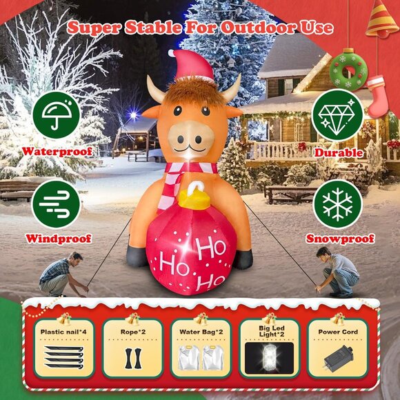 4FT Christmas Inflatable Cow with LED Lights Blow Up Yard Garden Holiday Decor - Picture 3 of 7